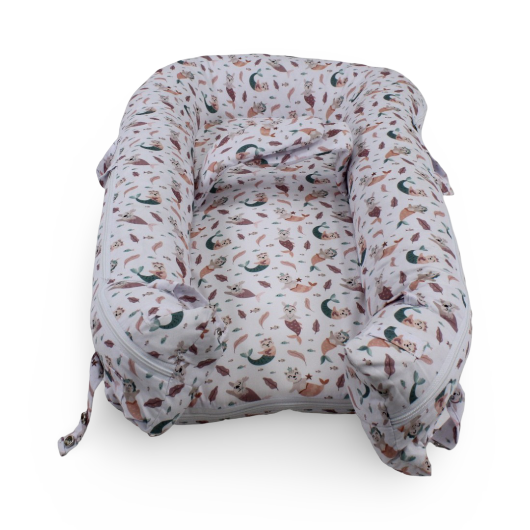 Cotton Baby Nest – Mermaid Print (70×40×18 cm)