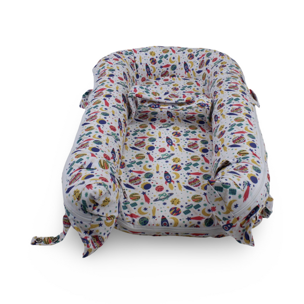 Cotton Baby Nest – Rocket Print (70×40×18 cm)