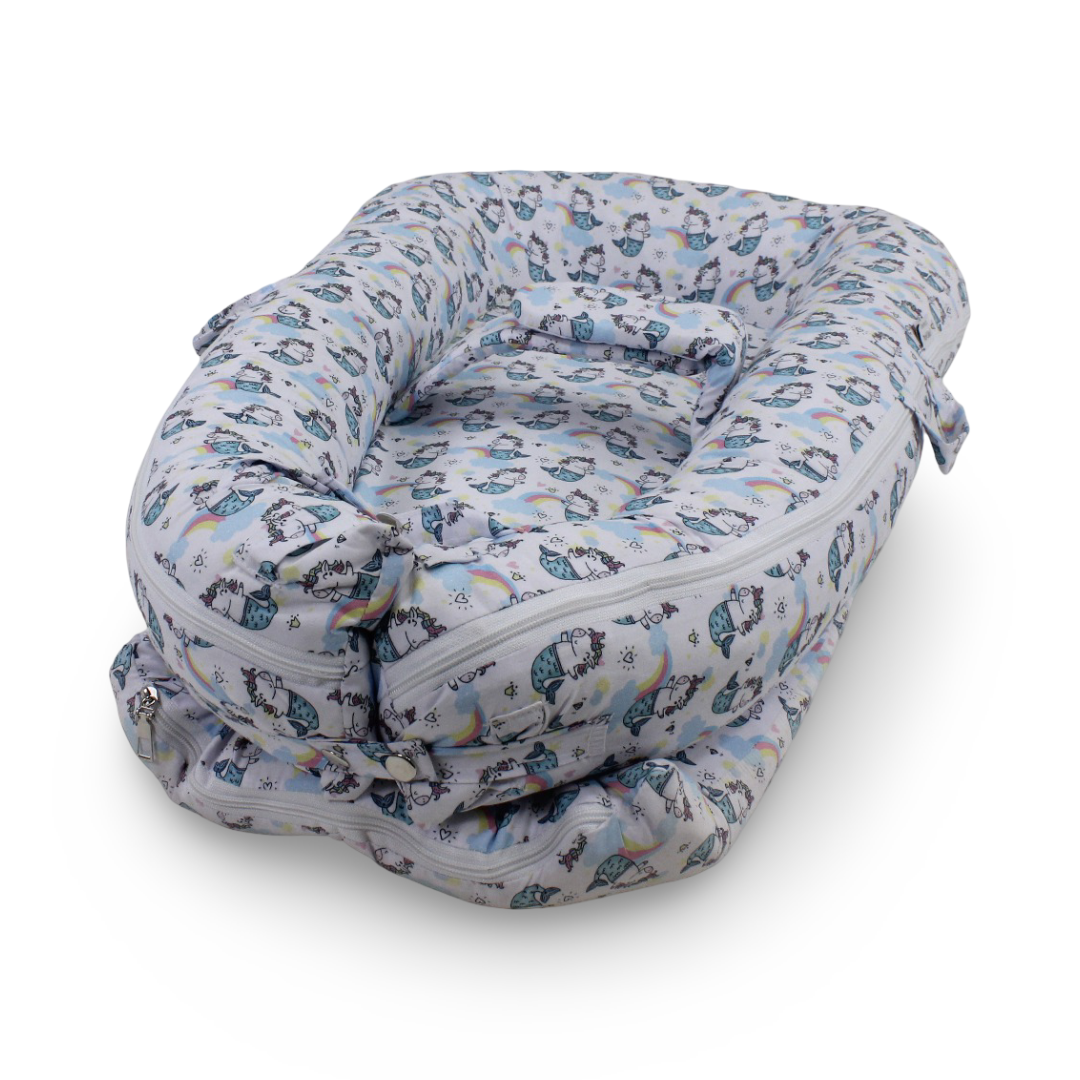 Cotton Baby Nest – Unicorn Print (70×40×18 cm)