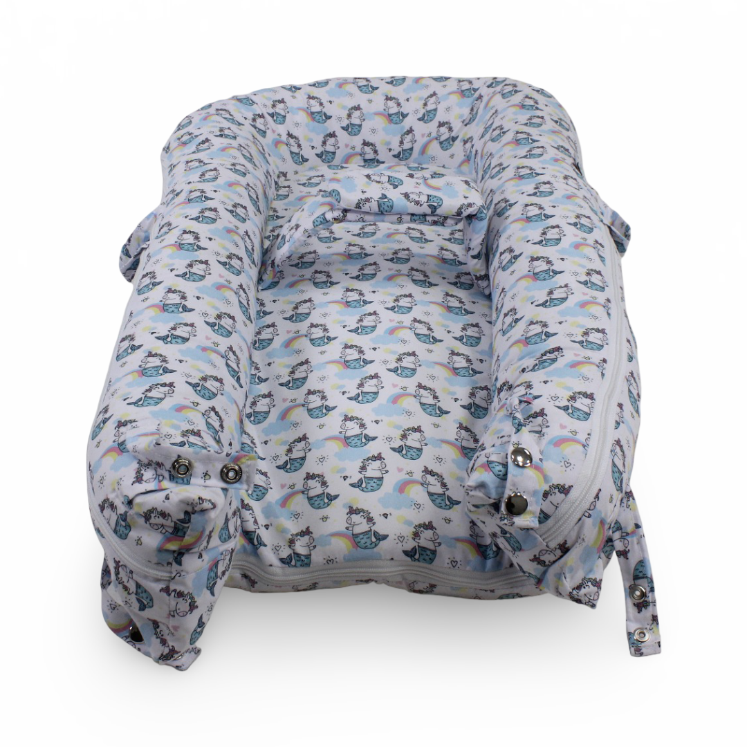 Cotton Baby Nest – Unicorn Print (70×40×18 cm) - Baby Essentials - Petit Bebe