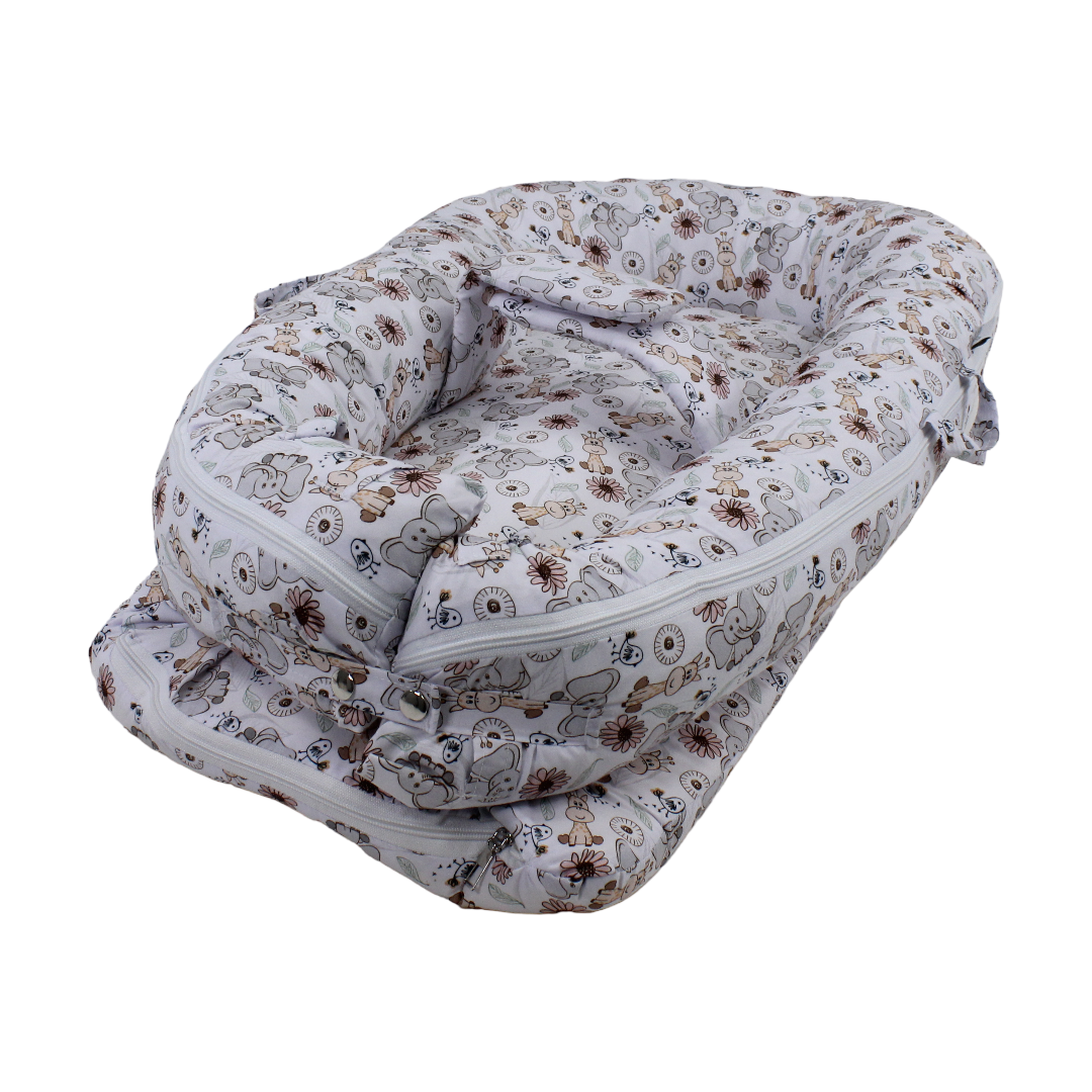 Cotton Baby Nest – Elephant Print (70×40×18 cm) - Baby Essentials - Petit Bebe