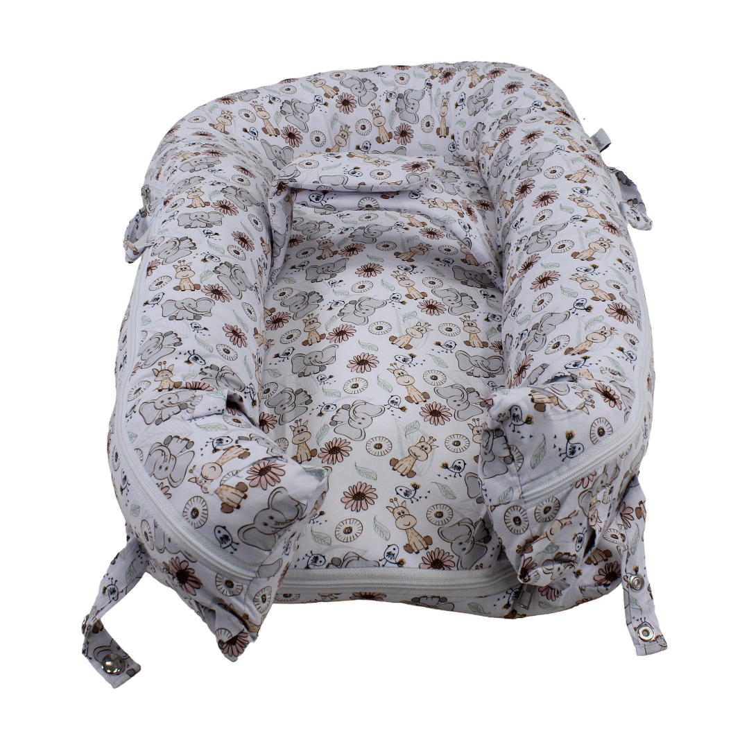 Cotton Baby Nest – Elephant Print (70×40×18 cm)