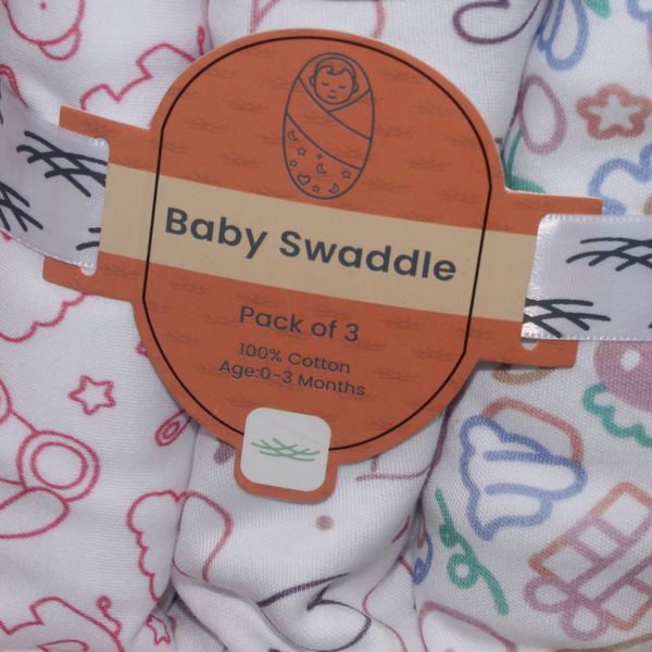 Cotton Baby Swaddle Set with Hat (3 Pieces) – Toys, Heart & Shower Red Prints