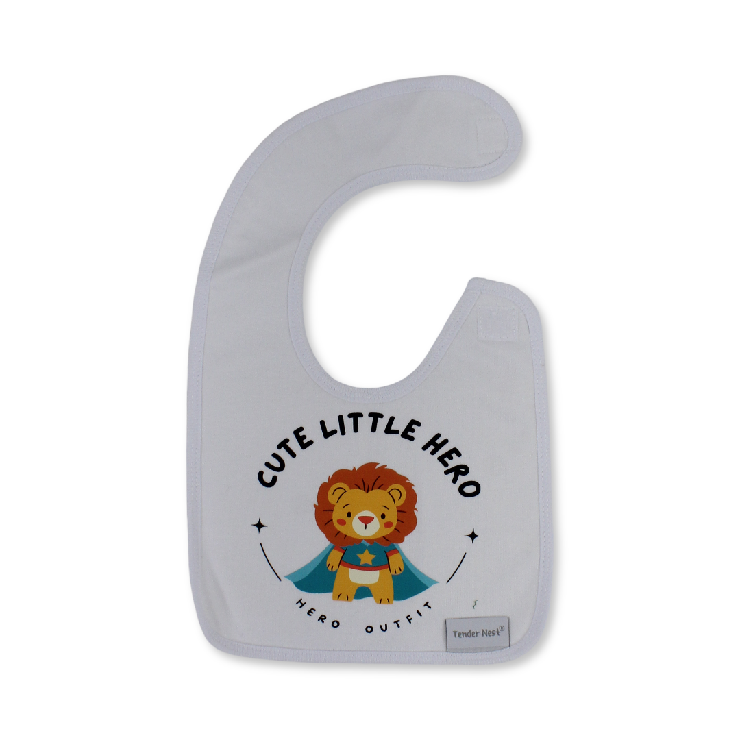 Cotton Baby Bib – Little Hero Lion Design - Baby Essentials - Petit Bebe