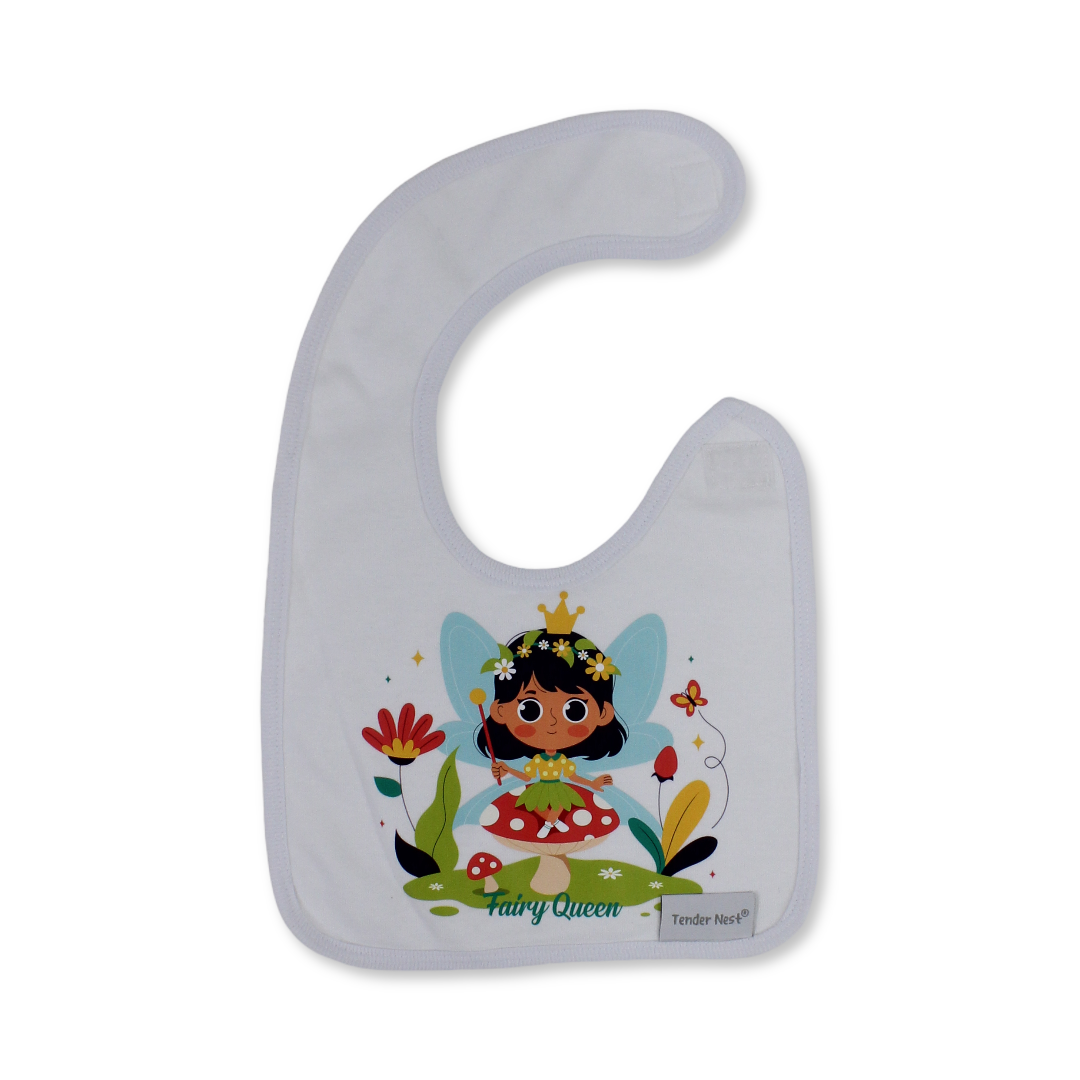 Cotton Baby Bib – Queen Fairy Flowers Design - Baby Essentials - Petit Bebe