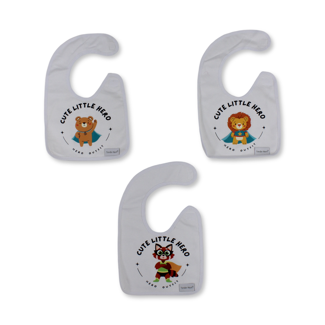Cotton Baby Bib Set (3 Pieces) – Fox, Bear & Lion Designs - Baby Essentials - Petit Bebe