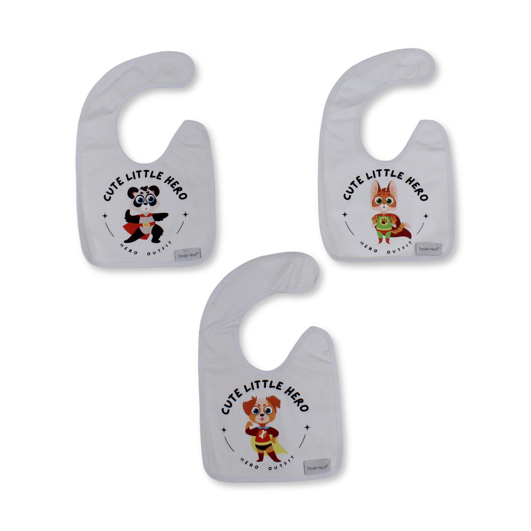 Cotton Baby Bib Set (3 Pieces) – Cat, Dog & Panda Designs - Baby Essentials - Petit Bebe