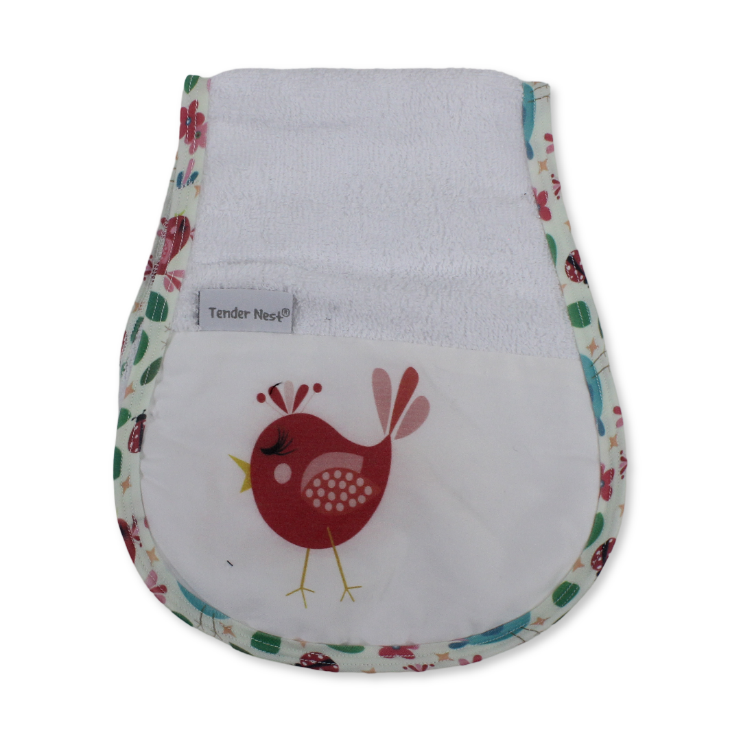 Cotton Baby Burp Cloth – Pink with Bird Design