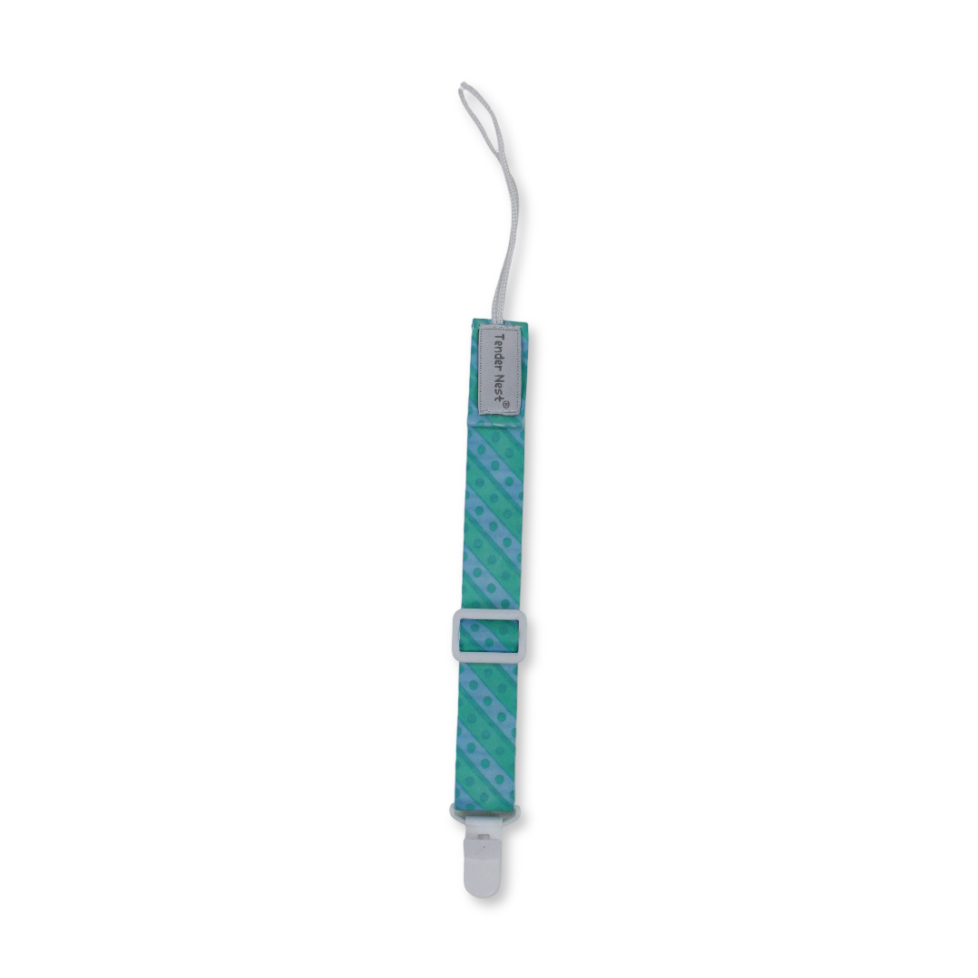 Cotton Soother Clip – Baby Blue Polka Dot Design