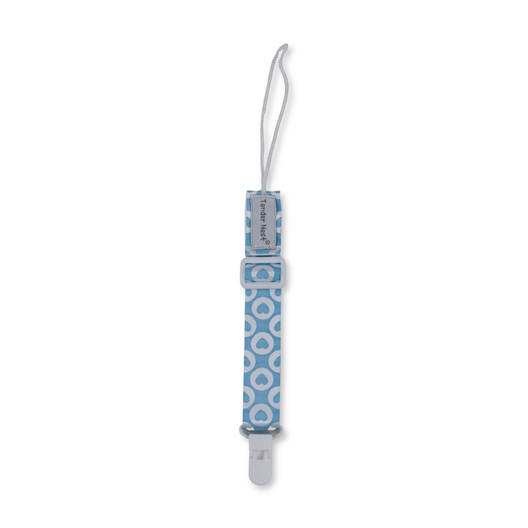 Cotton Soother Clip – Baby Blue Heart Design