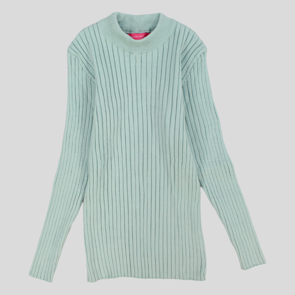 Plain Ribbed Long-Sleeved Half Collar Undershirt