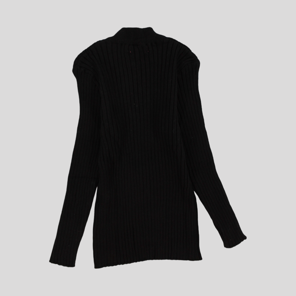 Plain Ribbed Long-Sleeved Half Collar Undershirt