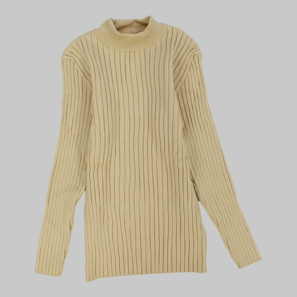 Plain Ribbed Long-Sleeved Half Collar Undershirt