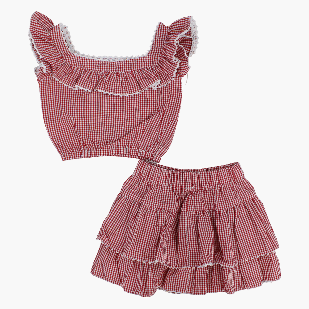 Girls Cotton 2-Piece Outfit Set - Checkered