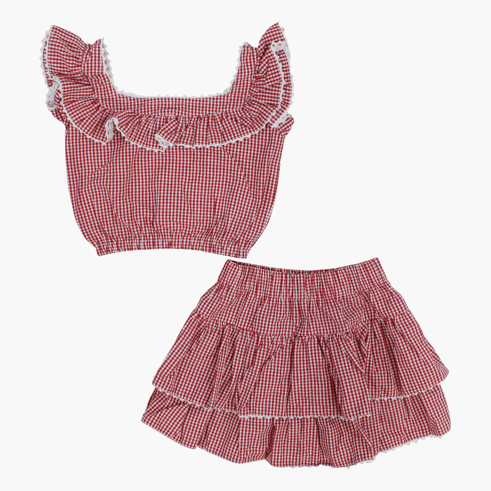 Girls Cotton 2-Piece Outfit Set - Checkered
