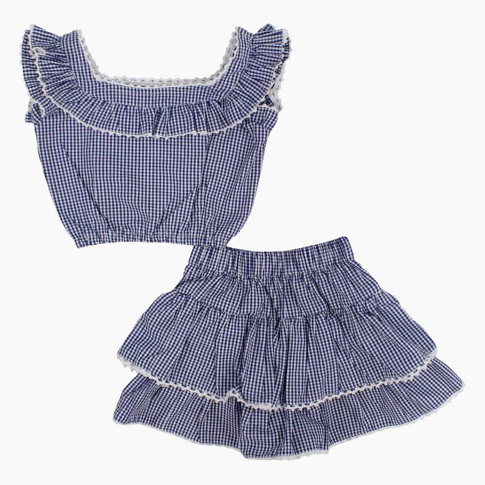 Girls Cotton 2-Piece Outfit Set - Checkered