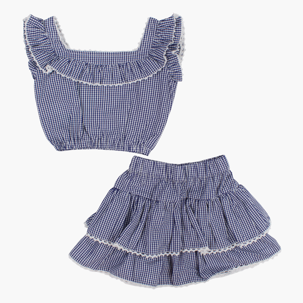 Girls Cotton 2-Piece Outfit Set - Checkered