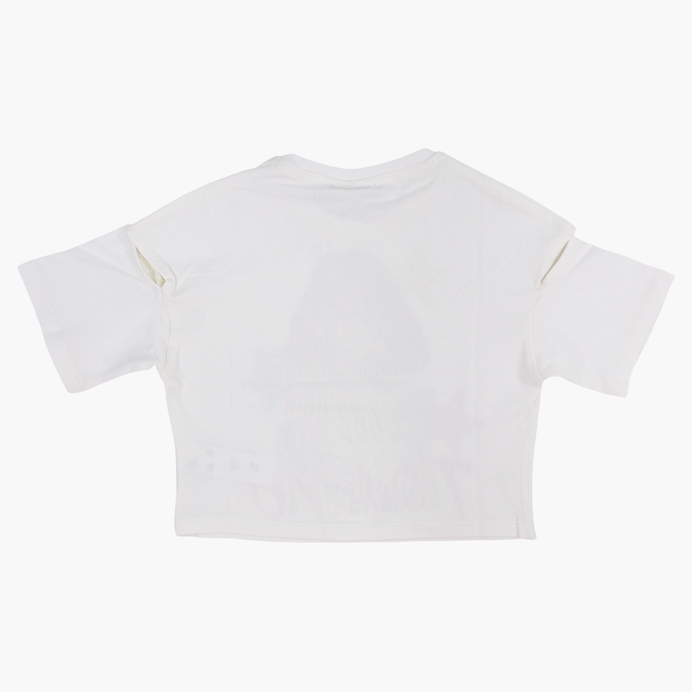 Girls Cotton T-Shirt - Off-White with Tokyo Print