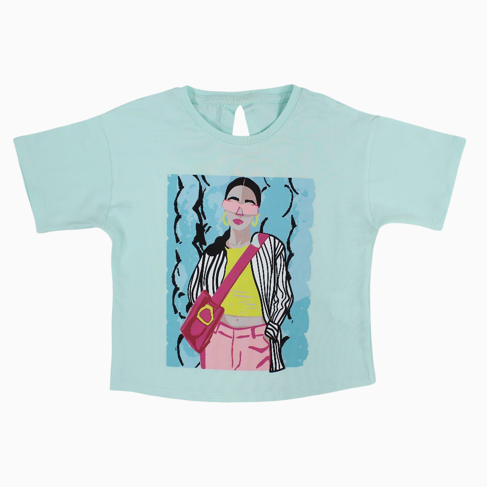Girls Split Back Cotton T-Shirt - Cool Girl Print