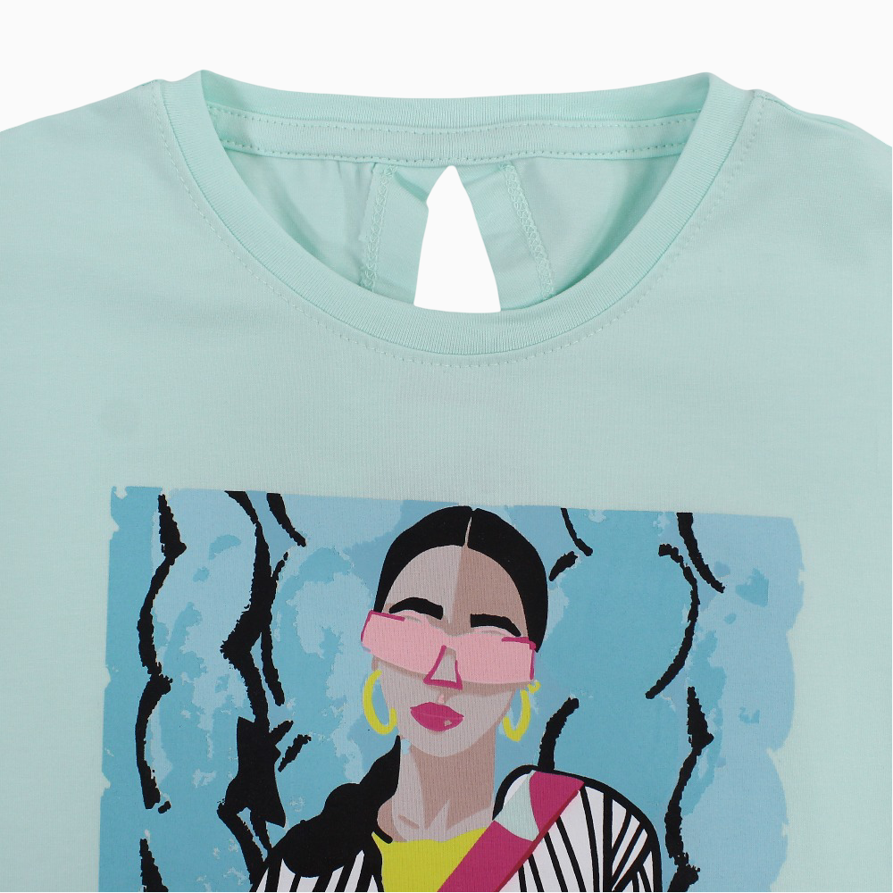 Girls Split Back Cotton T-Shirt - Cool Girl Print