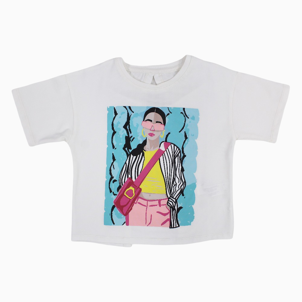 Girls Split Back Cotton T-Shirt - Cool Girl Print