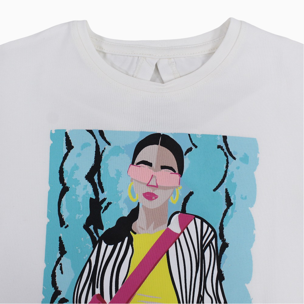 Girls Split Back Cotton T-Shirt - Cool Girl Print