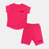 Girls' Cotton Athletic Fuchsia Short-Sleeved 2-Piece Outfit Set