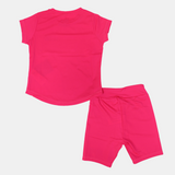 Girls' Cotton Athletic Fuchsia Short-Sleeved 2-Piece Outfit Set