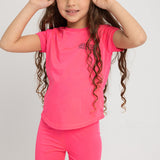 Girls Cotton Athletic Fuchsia Short-Sleeved 2-Piece Outfit Set