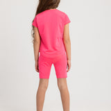 Girls Cotton Athletic Fuchsia Short-Sleeved 2-Piece Outfit Set