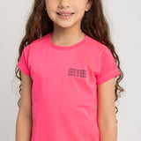 Girls Cotton Athletic Fuchsia Short-Sleeved 2-Piece Outfit Set