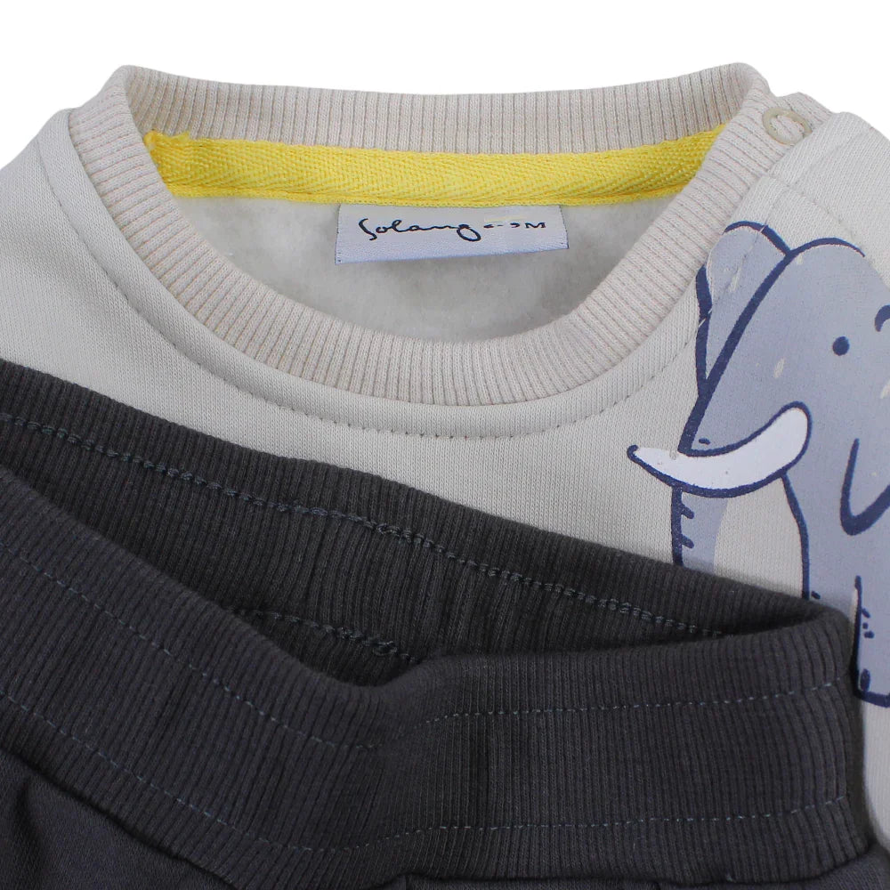 Baby Boys Cotton Pajama Set – Beige with Animals Print