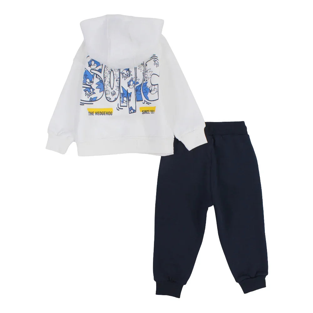 Boys Cotton Hooded Pajama Set – Off-White with Sonic the Hedgehog Print