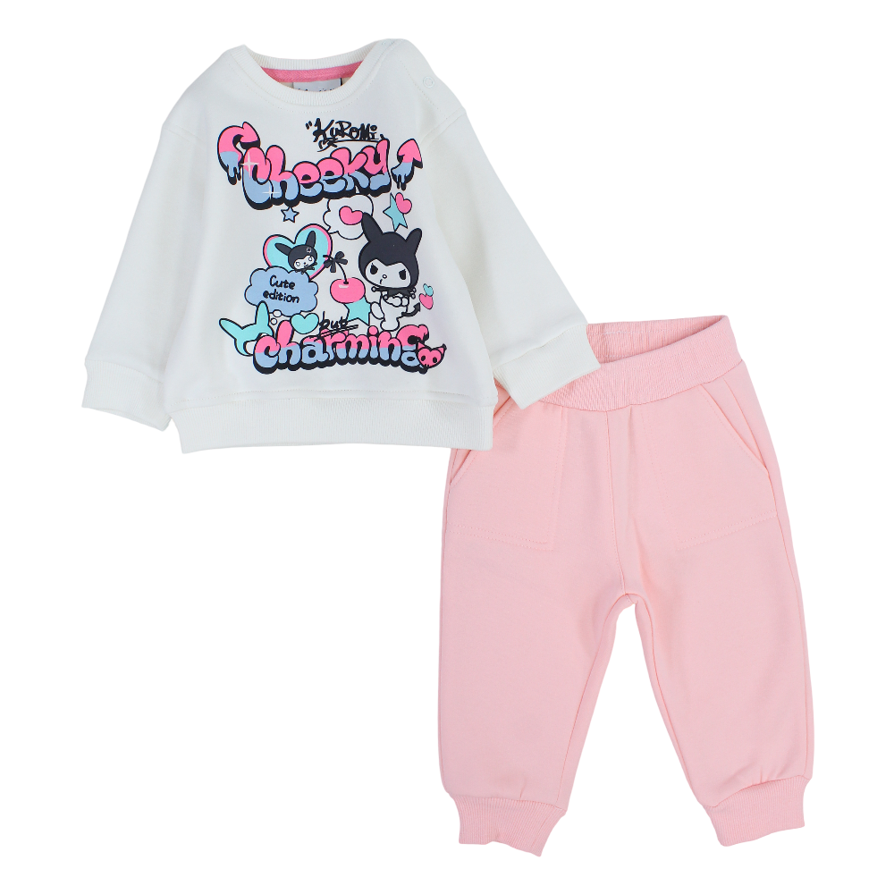 Baby Girls Cotton Pajama Set – Off-White/Pink with Kuromi Print