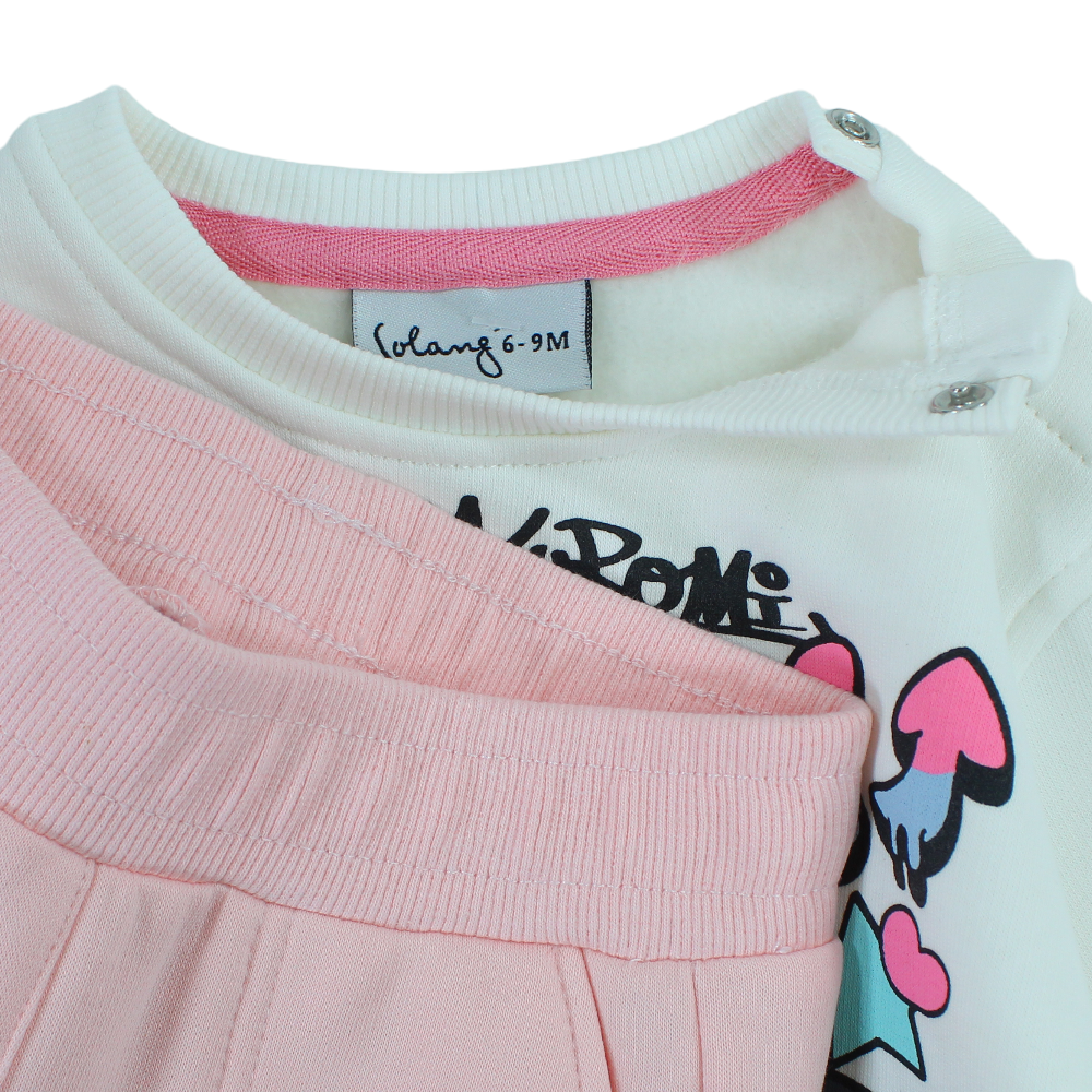 Baby Girls Cotton Pajama Set – Off-White/Pink with Kuromi Print