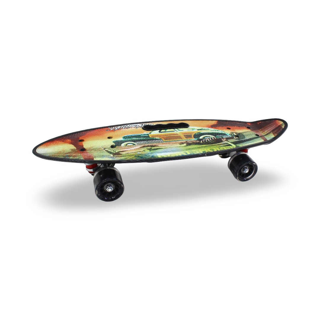 Kids Skateboard with Car Print – Black