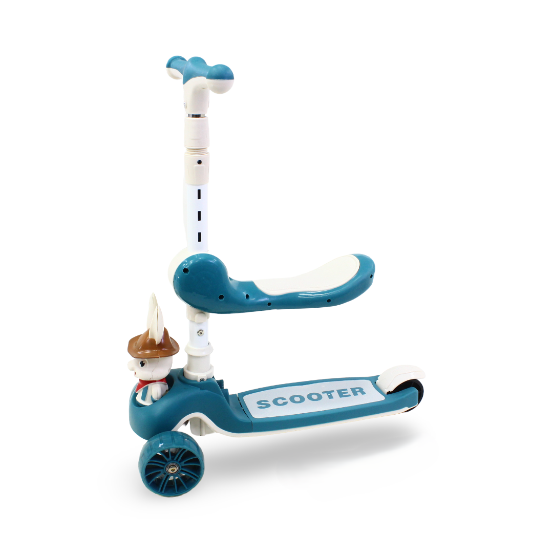 Bunny 3-Wheel Kids Scooter with Seat – Teal