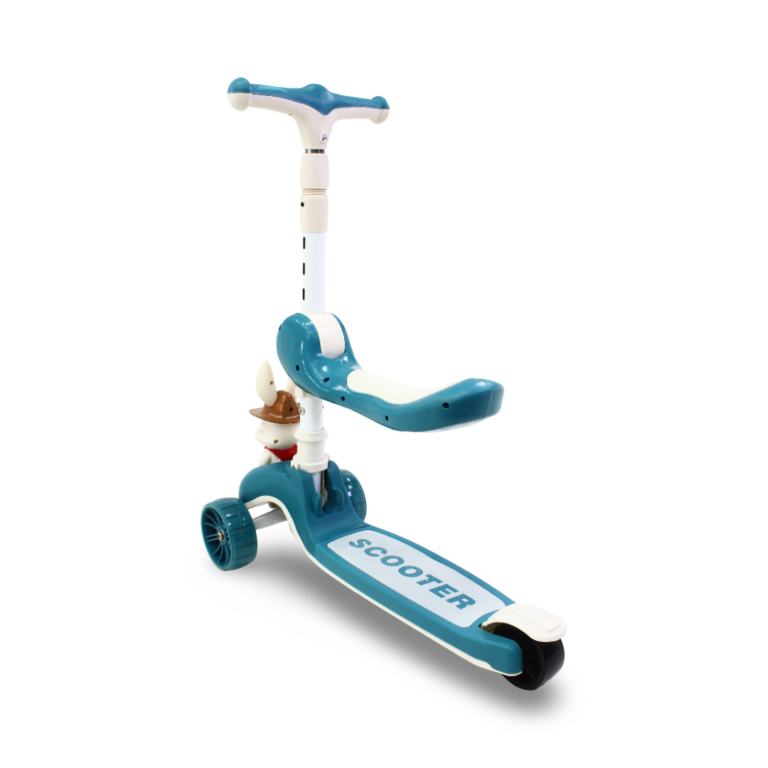 Bunny 3-Wheel Kids Scooter with Seat – Teal