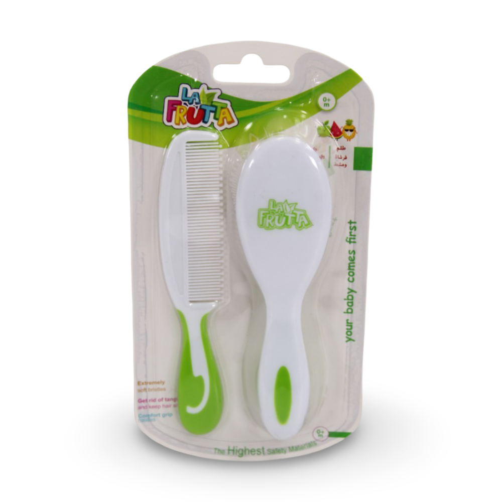 La Frutta Baby Comb and Brush Set – Green & White - Baby Essentials