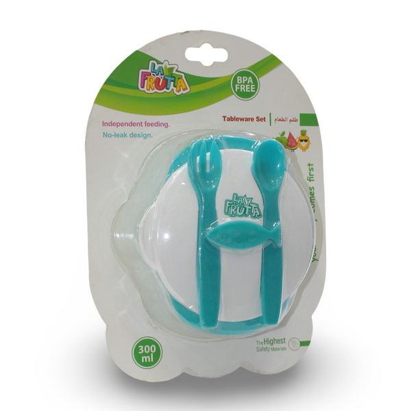 La Frutta Plate + (Spoon & Fork) Set For Kids – Turquoise