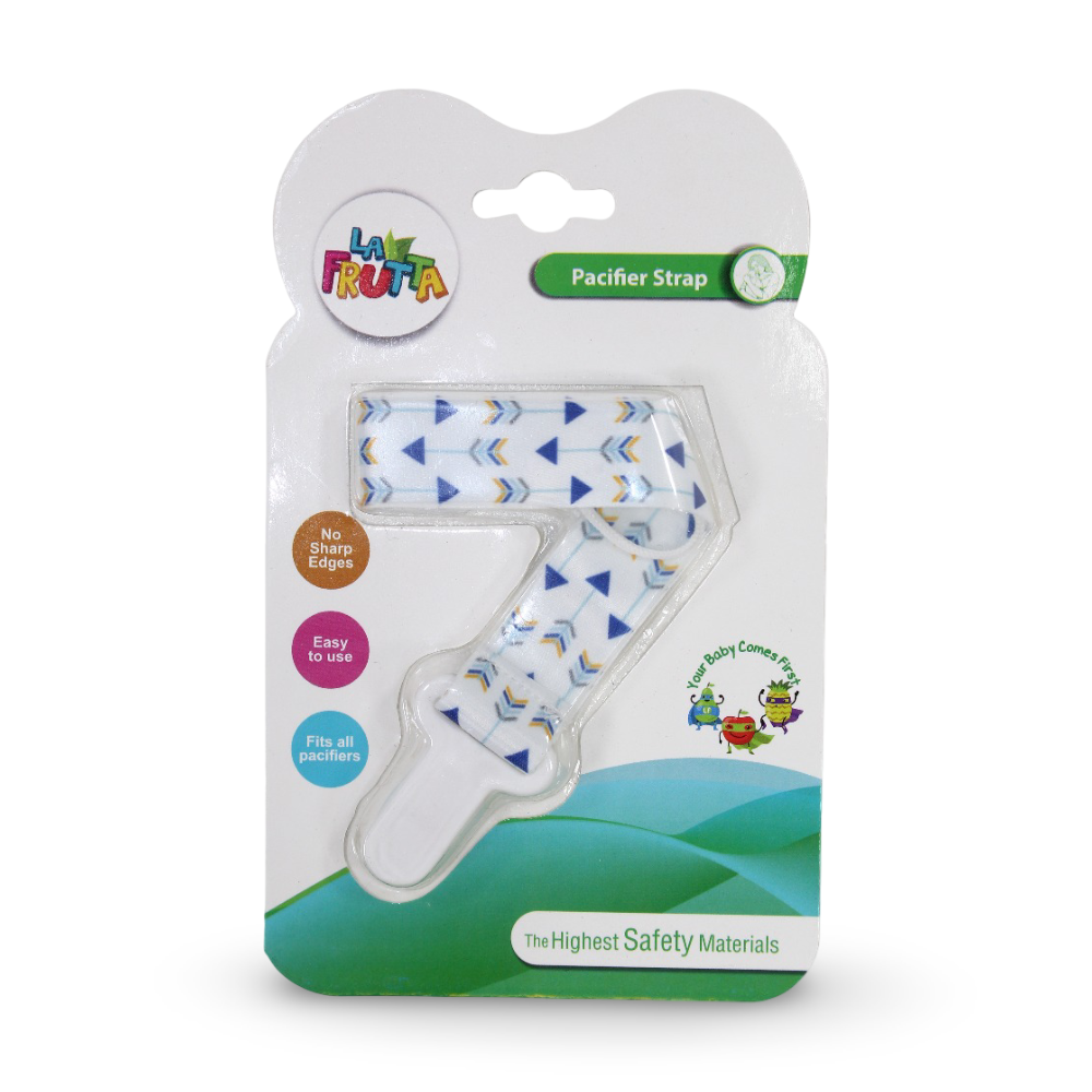 La Frutta Pacifier Strap – White with Triangles Print - Baby Essentials