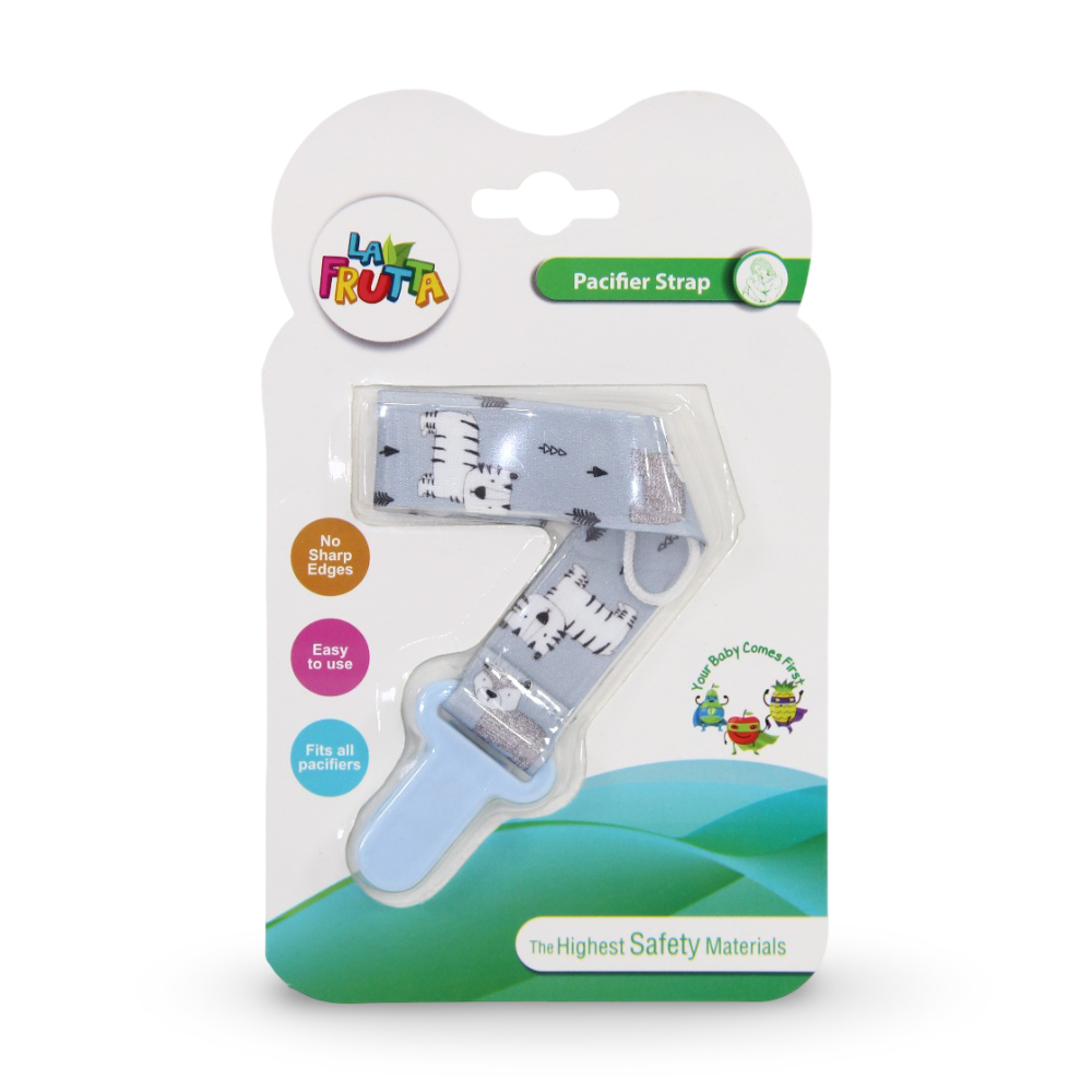 La Frutta Pacifier Strap – Baby Blue with Tiger Print