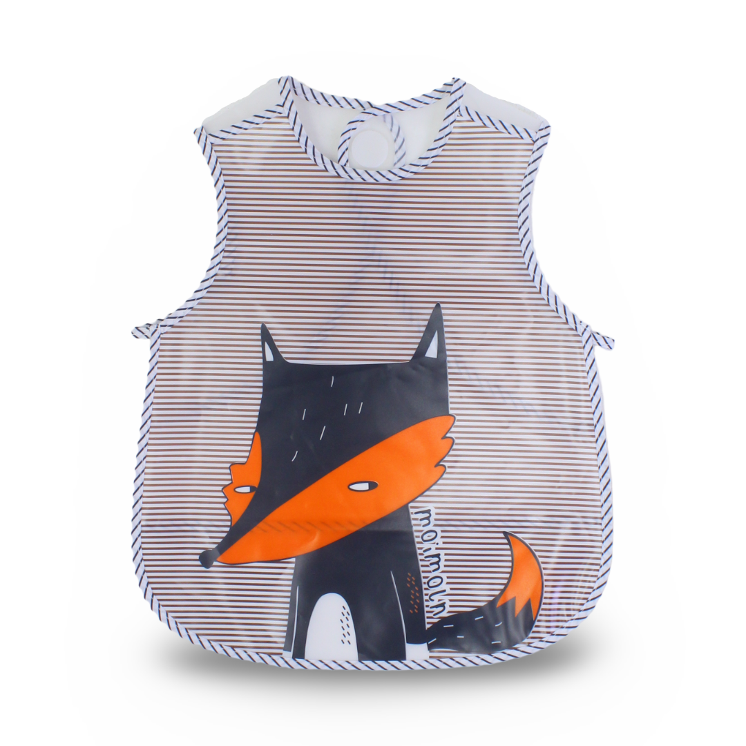 La Frutta Waterproof Baby Bib – Black & Orange with Fox Print