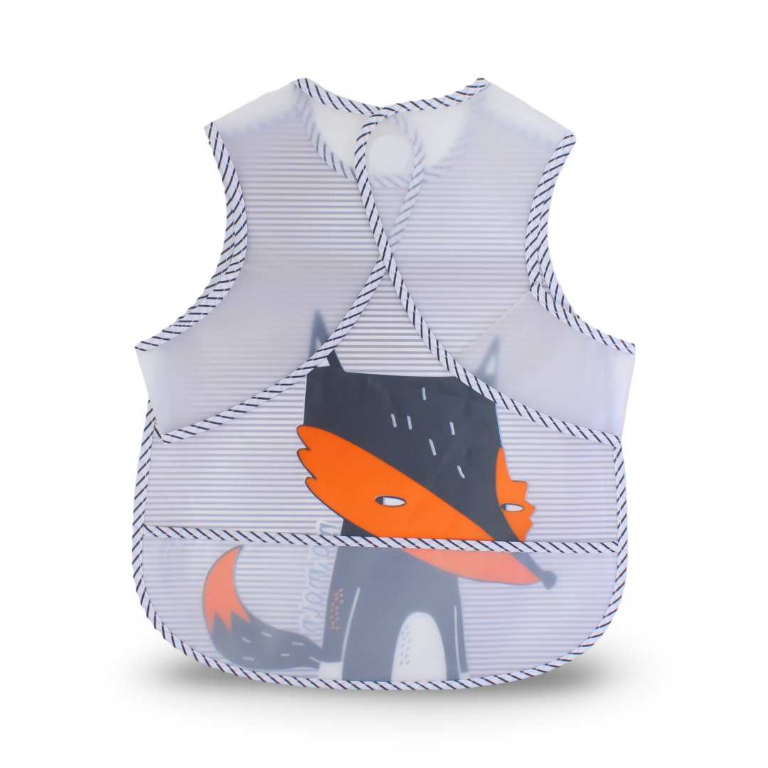 La Frutta Waterproof Baby Bib – Black & Orange with Fox Print