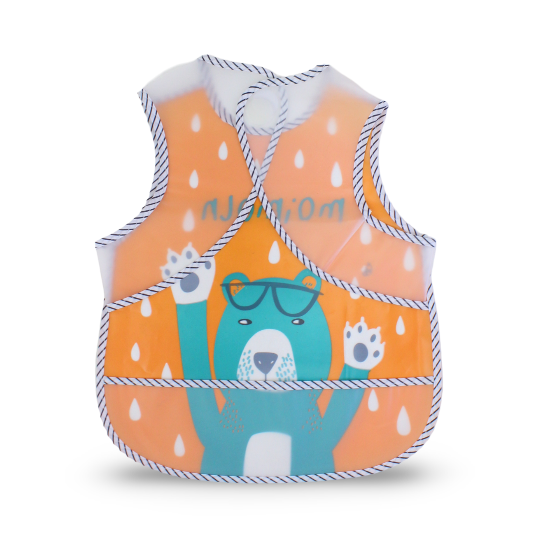 La Frutta Waterproof Baby Bib – Orange & Green with Bear Print