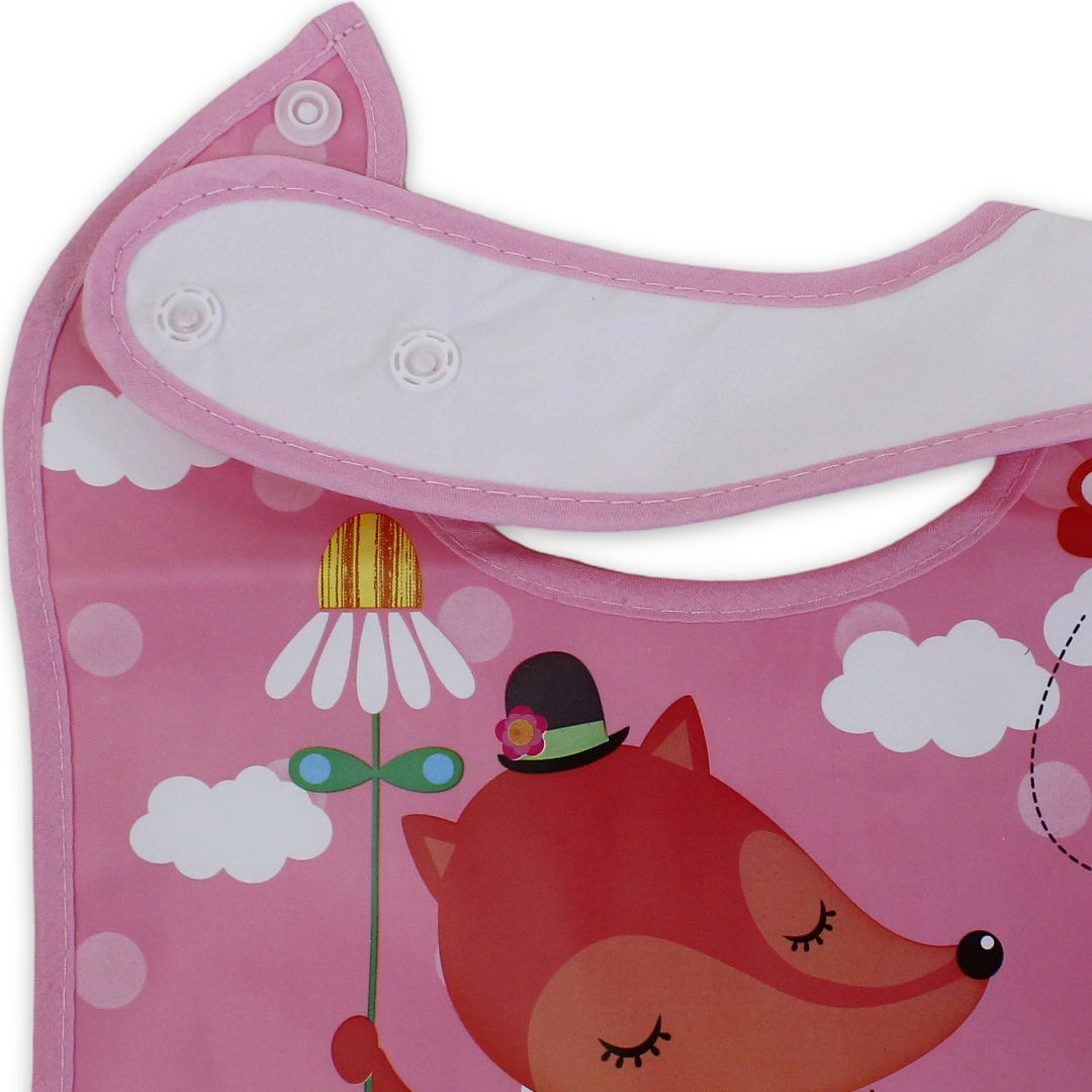 La Frutta Silicone Waterproof Baby Bib with Pocket – Pink with Squirrel Print