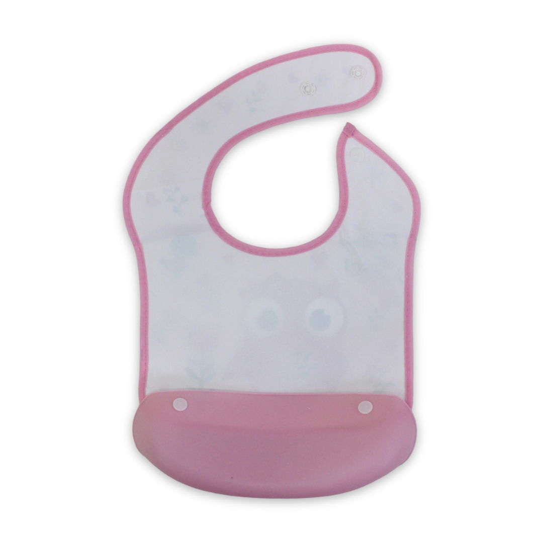 La Frutta Silicone Waterproof Baby Bib with Pocket – Pink with Owl Print