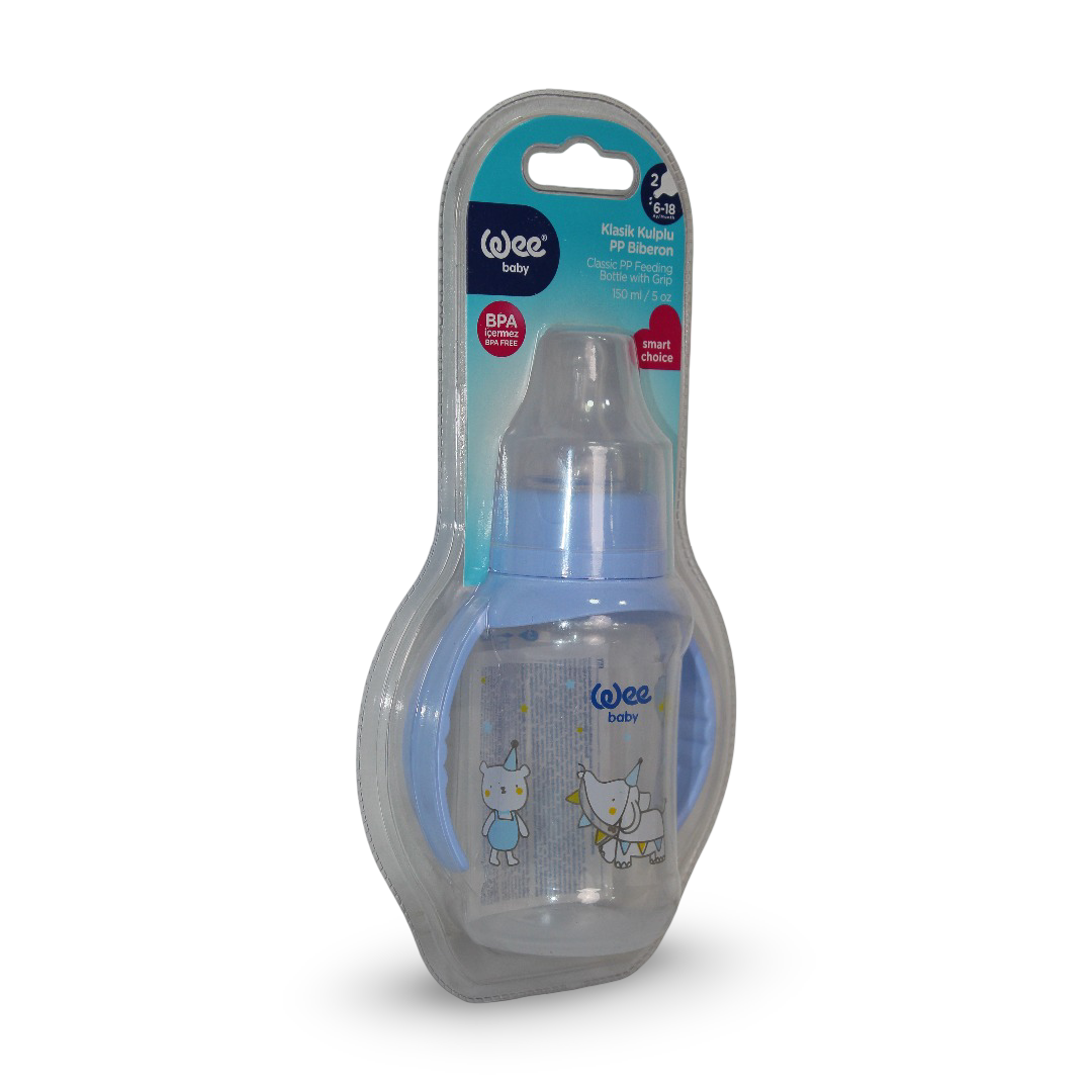 Classic PP Feeding Bottle with Grip 150 ml – Baby Blue - Baby Essentials - Wee Baby