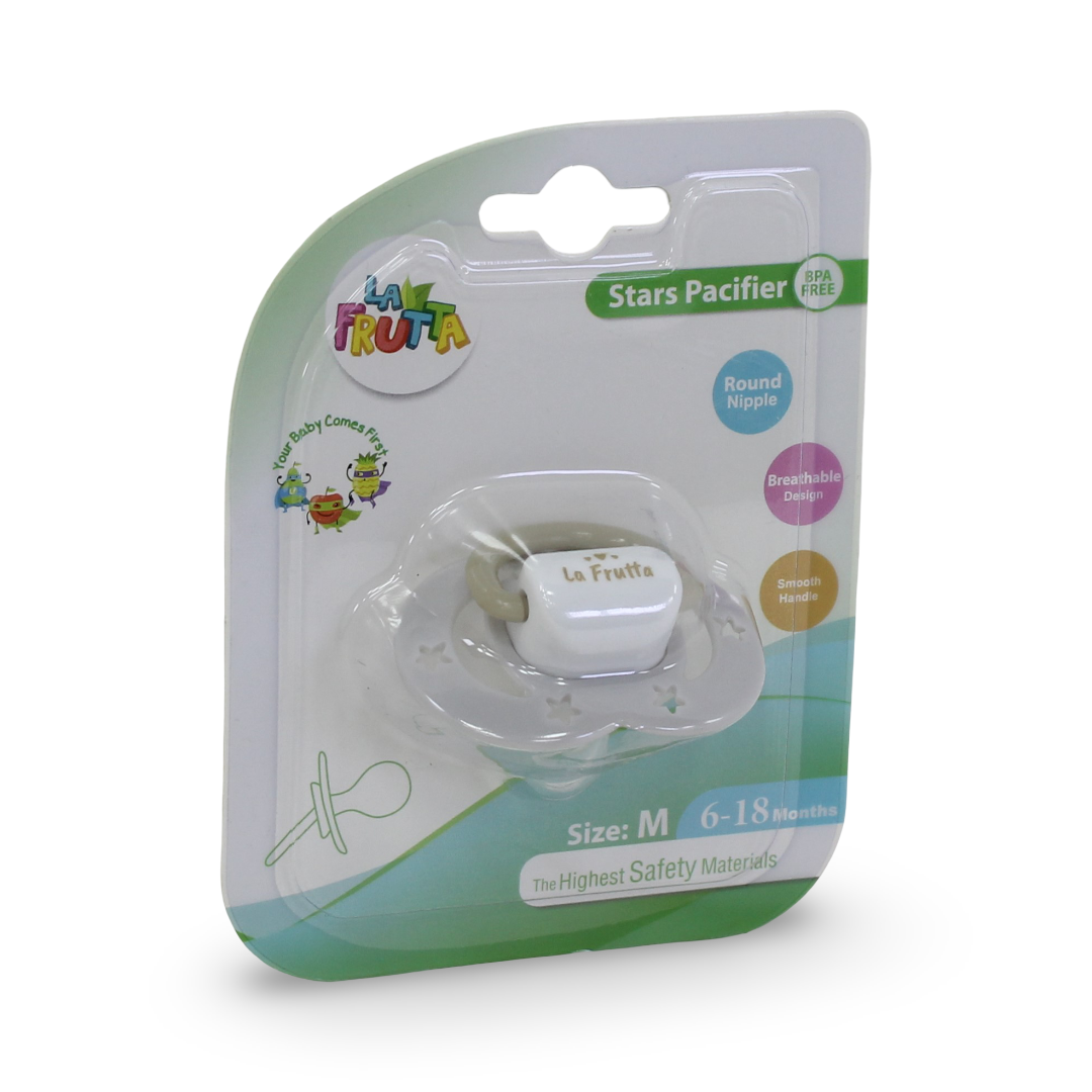 La Frutta Stars Pacifier Size M , 6-18m – Grey - Baby Essentials