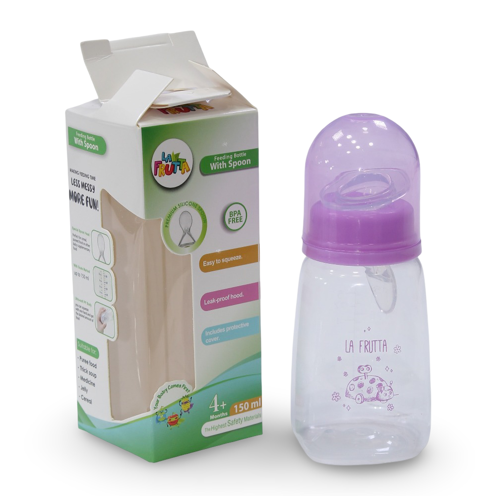 La Frutta Feeding Bottle with Spoon 150ml – Purple - Baby Essentials